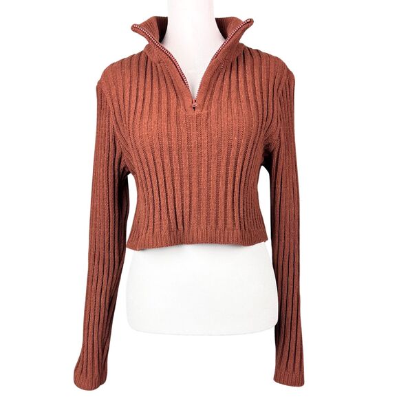 Hazel Moon Sweater Cropped Women’s Ribbed Knit Pullover 1/4 Zip XL Classic Y2K - Picture 1 of 8